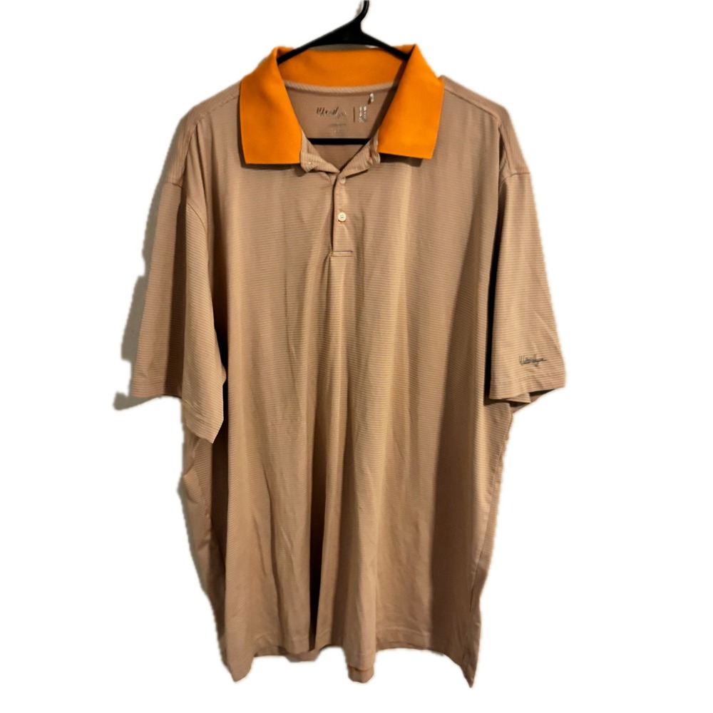 Walter Hagen 11 Majors Mens XXL Polo Shirt Tan‎ Orange Striped Pima Cotton Blend